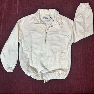 NWT LBLC the Label X-Small Cream 1/2 Zip Pullover Jean Jacket with Cinch Waist